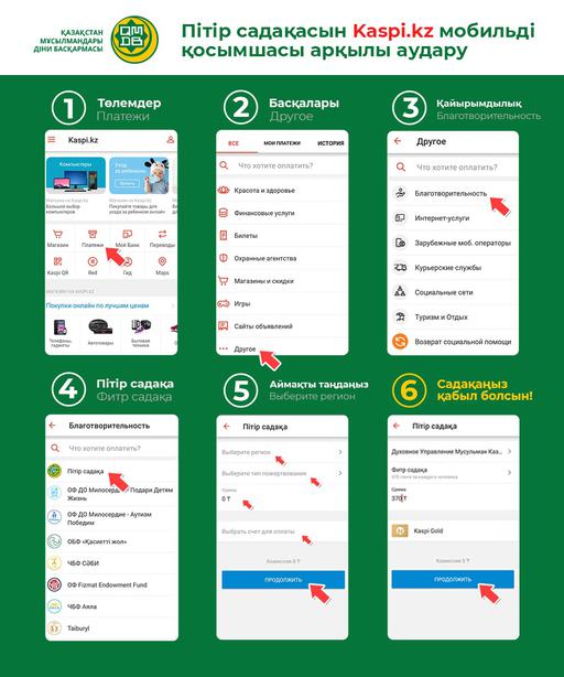 ПІТІР САДАҚАНЫ KASPI.KZ ҚОСЫМШАСЫ АРҚЫЛЫ БЕРУГЕ БОЛАДЫ